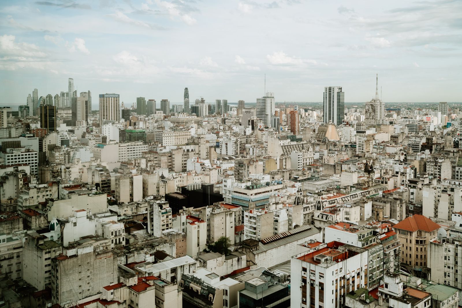 Aerial view of Buenos Aires skyline with residential high-rise buildings